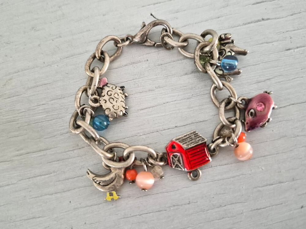 Vintage AJMC Signed Farm Charm Bracelet